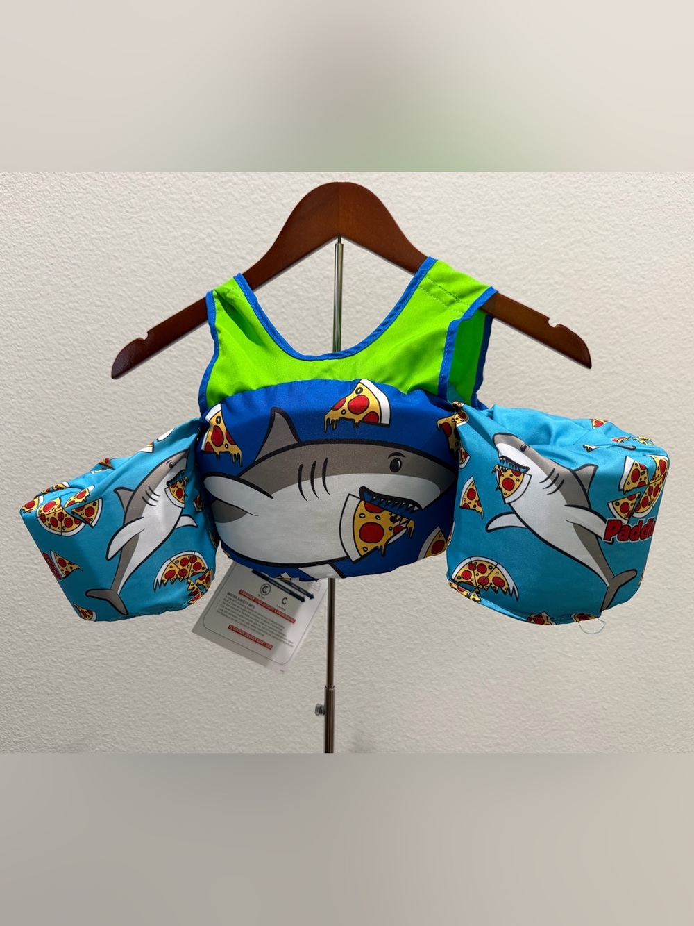 Kids Shark Pizza Arm Float Swim Vest - Blue & Green